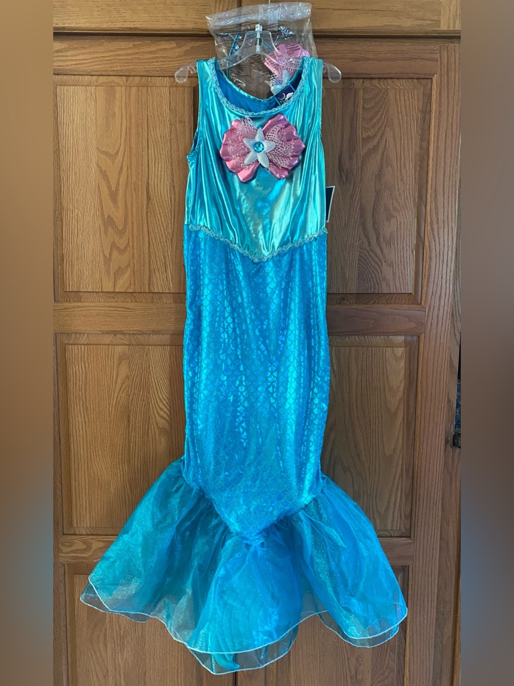 Mermaid Halloween Costume Dress - Blue w/ Pink Accents Size S (7/8) w/ Headband